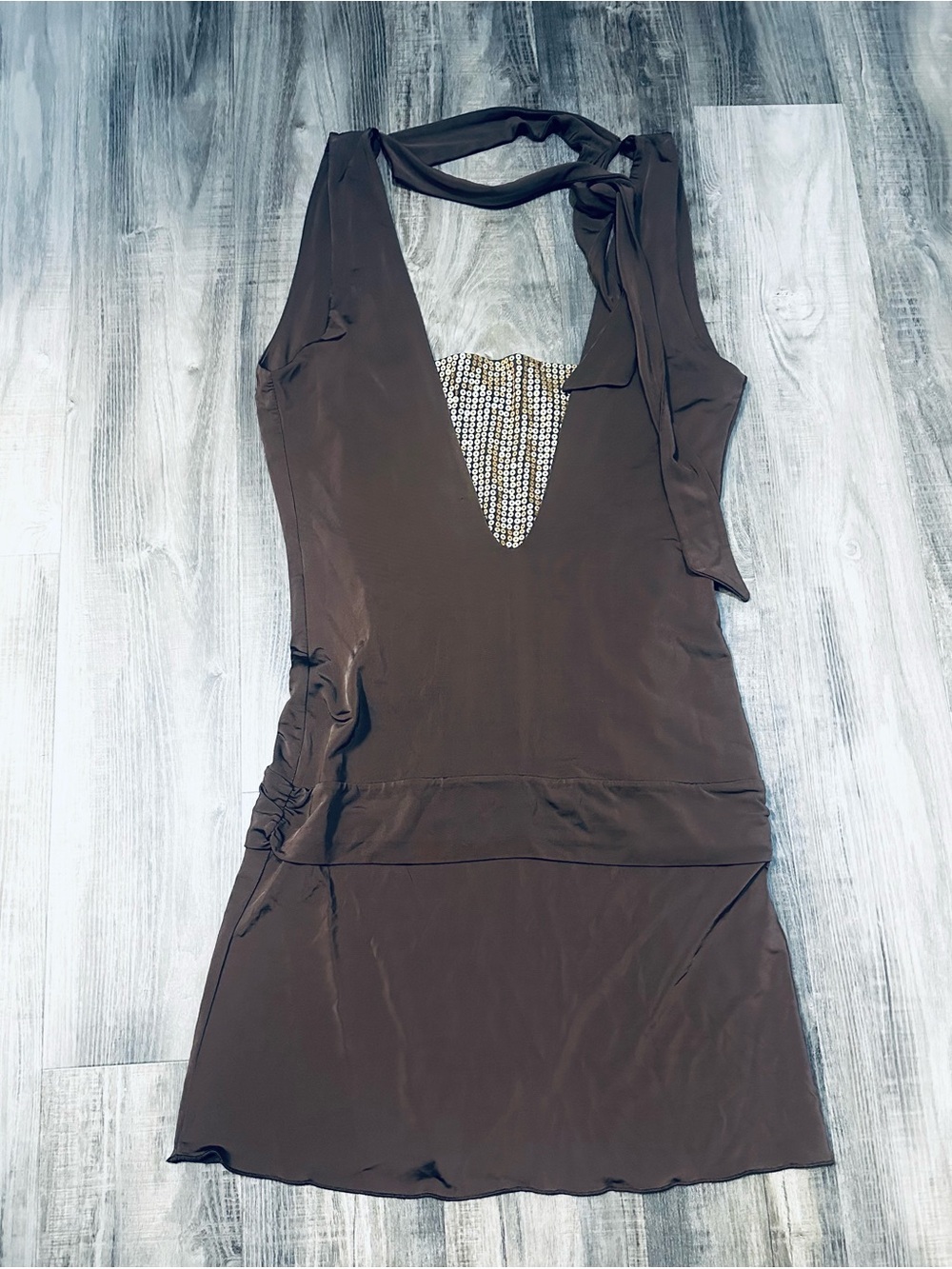 Flavio Castellani V-Neck Mini Dress in Chocolate Brown IT44/US8